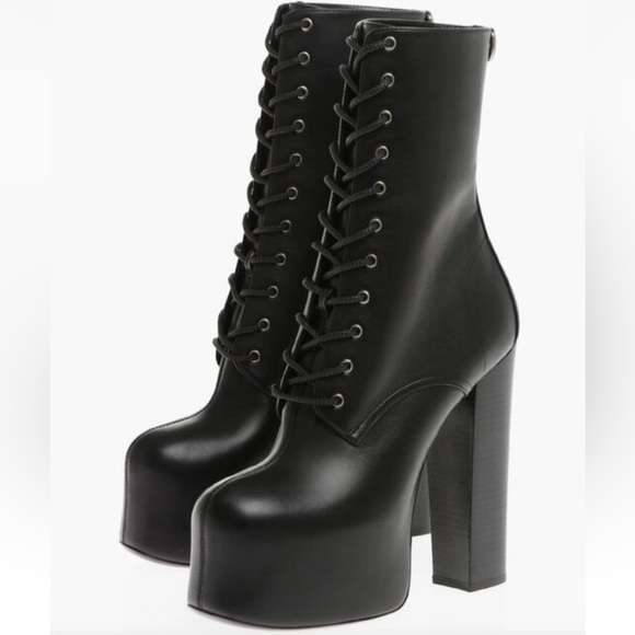 New Saint Laurent Mina Lace-up Platform Boots Size 39 - Picture 3 of 6
